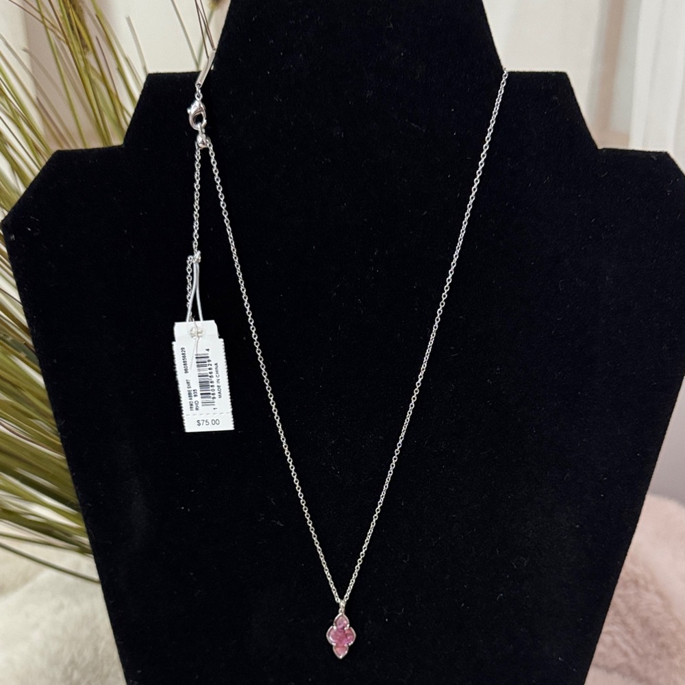 Kendra Scott Abbie Silver Lt Burgundy Illusion Earring & Necklace Set - Picture 3 of 5